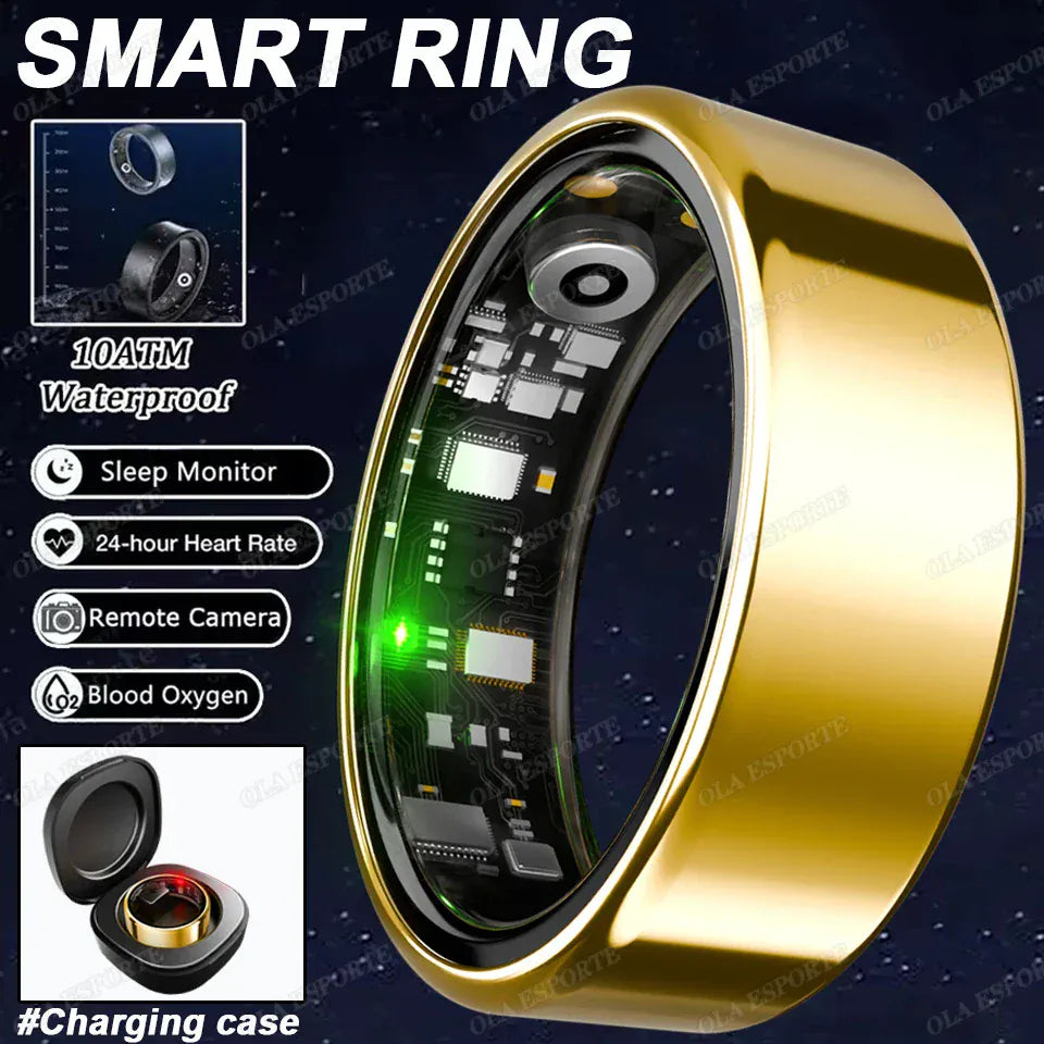 Smart Ring Health Tracker - Heart Rate Blood Oxygen Sleep Monitor | Waterproof Fitness Ring New Smart Ring Blood Oxygen Heart Rate Sleep Monitor Sports GPS Tracking Remote Care 10ATM Waterproof Men Women Smart ring