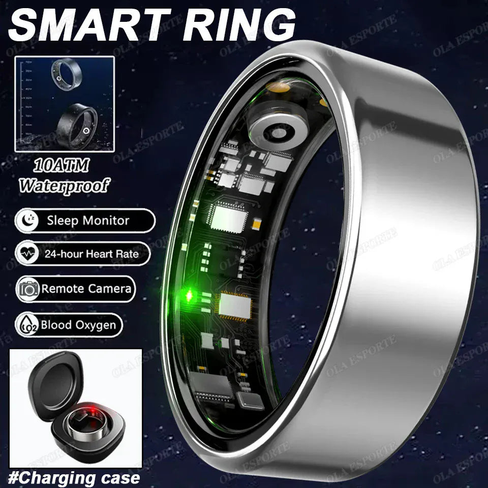 Smart Ring Health Tracker - Heart Rate Blood Oxygen Sleep Monitor | Waterproof Fitness Ring New Smart Ring Blood Oxygen Heart Rate Sleep Monitor Sports GPS Tracking Remote Care 10ATM Waterproof Men Women Smart ring