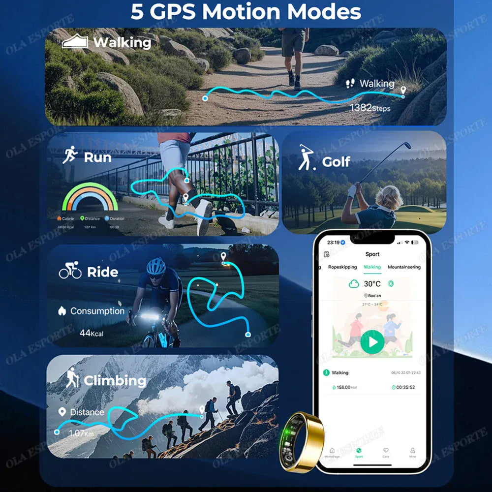 Smart Ring Health Tracker - Heart Rate Blood Oxygen Sleep Monitor | Waterproof Fitness Ring New Smart Ring Blood Oxygen Heart Rate Sleep Monitor Sports GPS Tracking Remote Care 10ATM Waterproof Men Women Smart ring