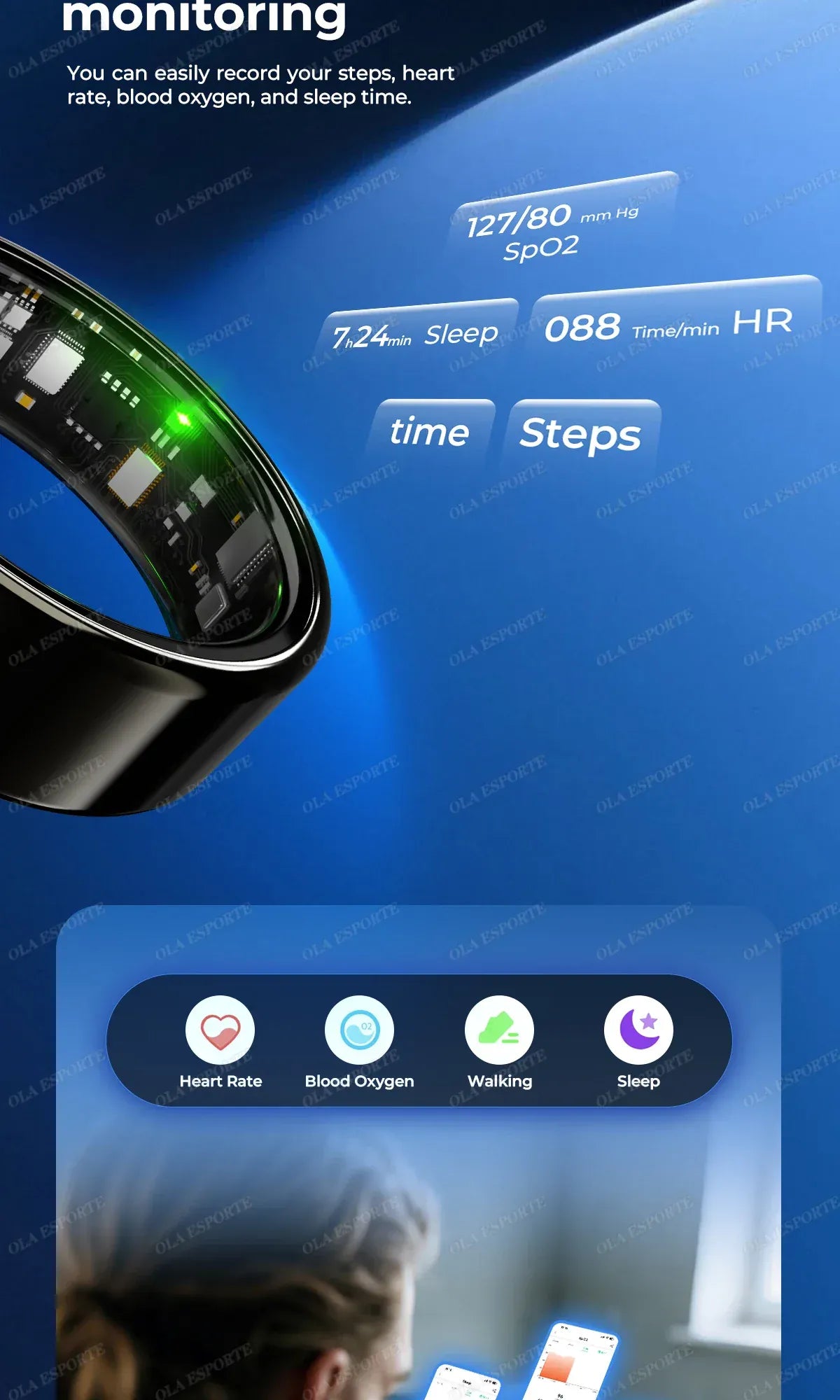 Smart Ring Health Tracker - Heart Rate Blood Oxygen Sleep Monitor | Waterproof Fitness Ring New Smart Ring Blood Oxygen Heart Rate Sleep Monitor Sports GPS Tracking Remote Care 10ATM Waterproof Men Women Smart ring