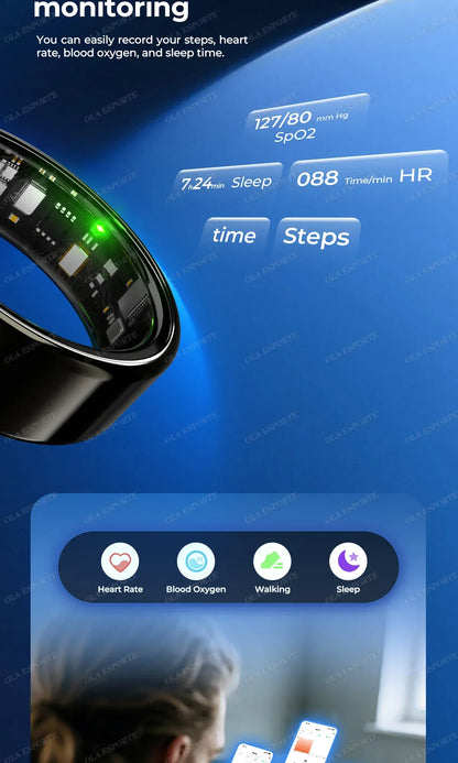 Smart Ring Health Tracker - Heart Rate Blood Oxygen Sleep Monitor | Waterproof Fitness Ring New Smart Ring Blood Oxygen Heart Rate Sleep Monitor Sports GPS Tracking Remote Care 10ATM Waterproof Men Women Smart ring
