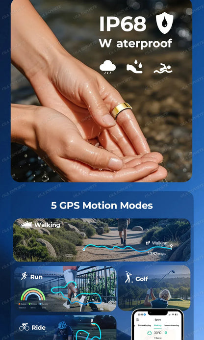 Smart Ring Health Tracker - Heart Rate Blood Oxygen Sleep Monitor | Waterproof Fitness Ring New Smart Ring Blood Oxygen Heart Rate Sleep Monitor Sports GPS Tracking Remote Care 10ATM Waterproof Men Women Smart ring