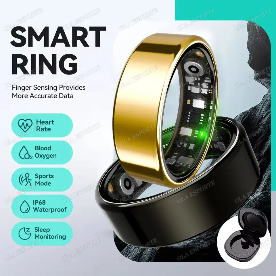 Smart Ring Health Tracker - Heart Rate Blood Oxygen Sleep Monitor | Waterproof Fitness Ring New Smart Ring Blood Oxygen Heart Rate Sleep Monitor Sports GPS Tracking Remote Care 10ATM Waterproof Men Women Smart ring