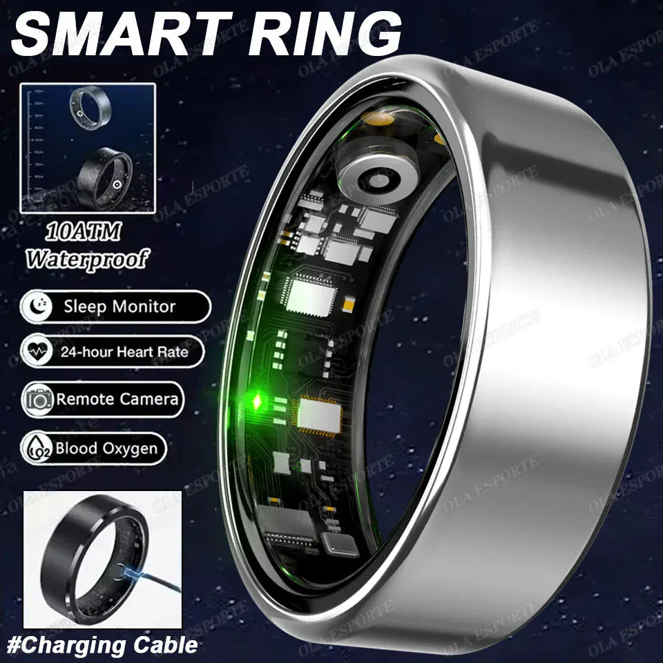 Smart Ring Health Tracker - Heart Rate Blood Oxygen Sleep Monitor | Waterproof Fitness Ring New Smart Ring Blood Oxygen Heart Rate Sleep Monitor Sports GPS Tracking Remote Care 10ATM Waterproof Men Women Smart ring