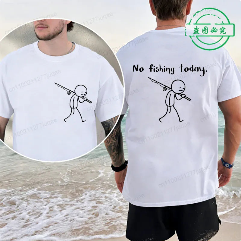 No Fishing Today Fisherman Humor Graphic T-Shirt Summer Gift for Anglers | Wahooly "No Fishing Today" Fisherman Humor Graphic T-Shirt – Casual Summer Tee for Men, Gift for Anglers