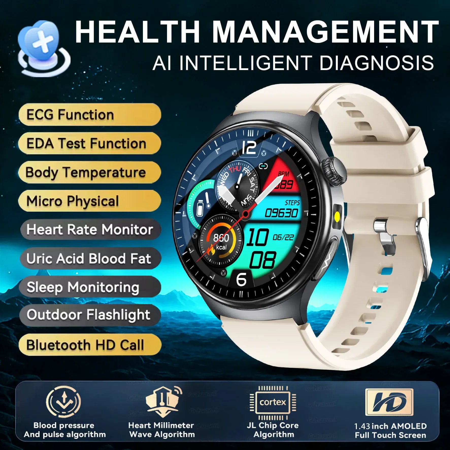 Nursing Grade Health Smart Watch – ECG, Body Fat, BP & Blood Oxygen | Wahooly Nursing Grade Health Smart Watch – ECG, Body Fat, Blood Oxygen & BP Monitor | HD AMOLED