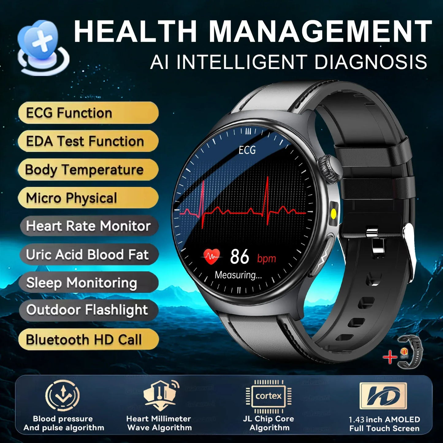 Nursing Grade Health Smart Watch – ECG, Body Fat, BP & Blood Oxygen | Wahooly Nursing Grade Health Smart Watch – ECG, Body Fat, Blood Oxygen & BP Monitor | HD AMOLED