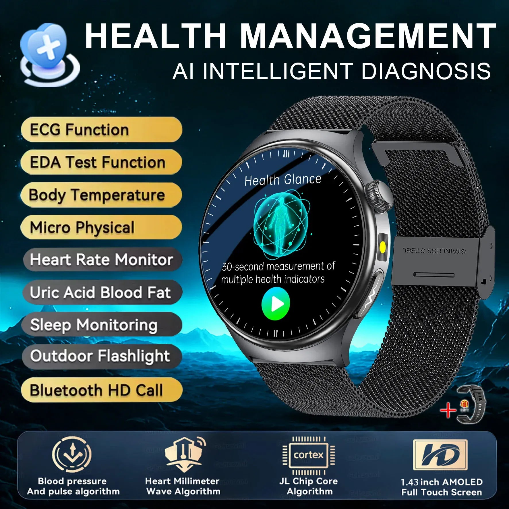 Nursing Grade Health Smart Watch – ECG, Body Fat, BP & Blood Oxygen | Wahooly Nursing Grade Health Smart Watch – ECG, Body Fat, Blood Oxygen & BP Monitor | HD AMOLED
