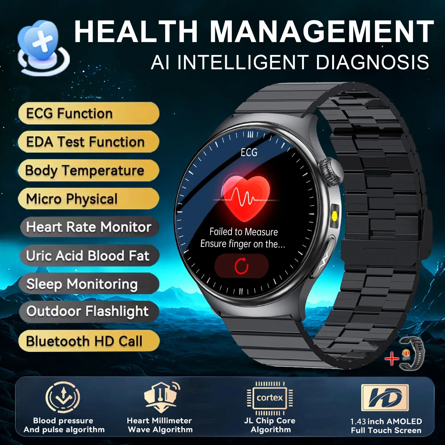 Nursing Grade Health Smart Watch – ECG, Body Fat, BP & Blood Oxygen | Wahooly Nursing Grade Health Smart Watch – ECG, Body Fat, Blood Oxygen & BP Monitor | HD AMOLED