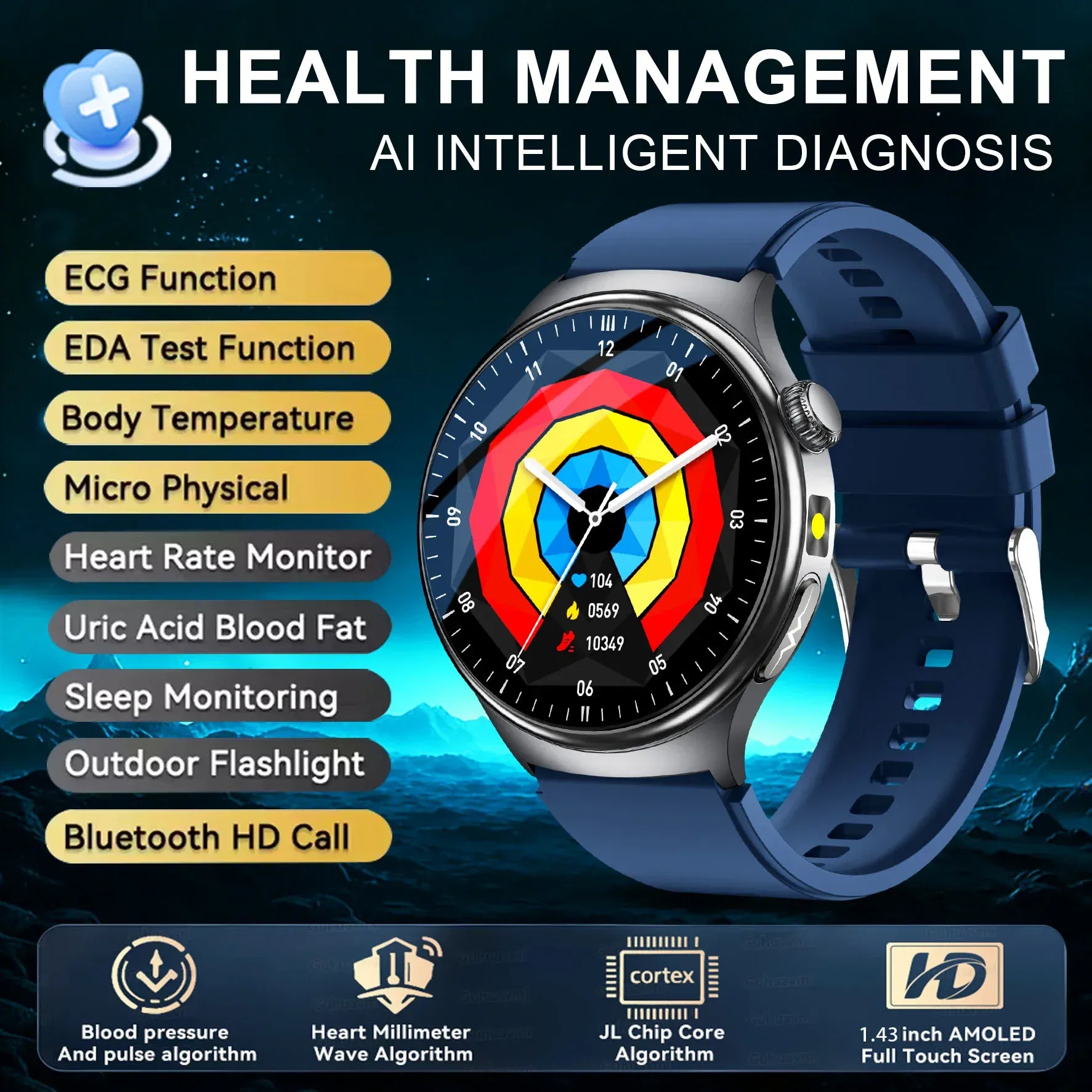 Nursing Grade Health Smart Watch – ECG, Body Fat, BP & Blood Oxygen | Wahooly Nursing Grade Health Smart Watch – ECG, Body Fat, Blood Oxygen & BP Monitor | HD AMOLED