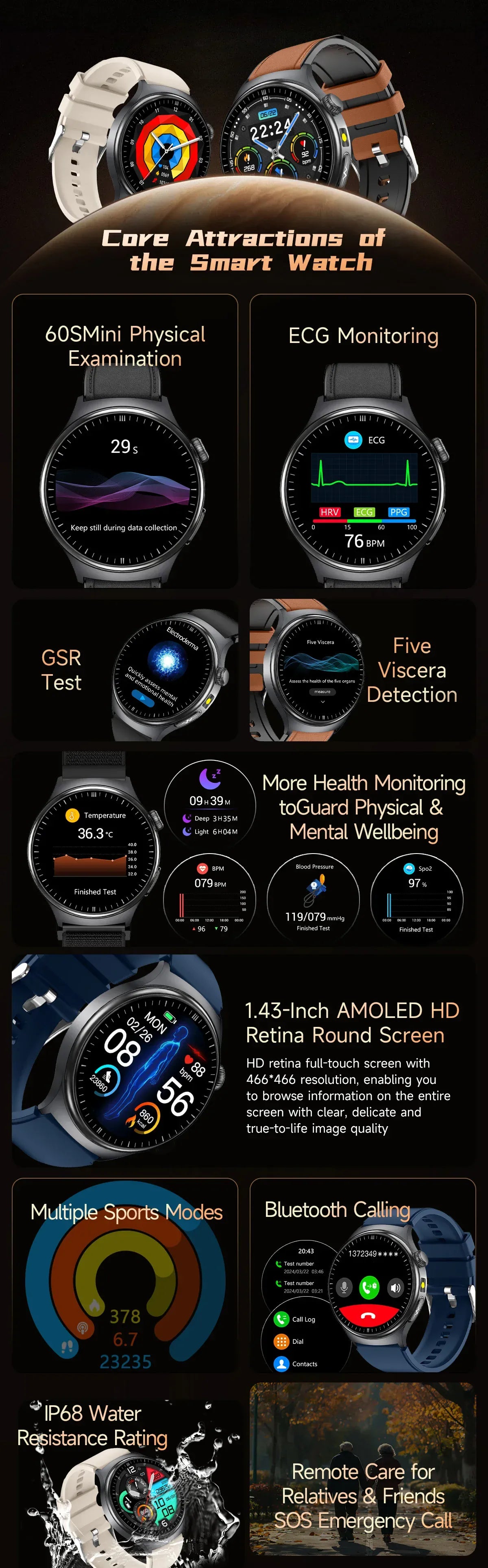 Nursing Grade Health Smart Watch – ECG, Body Fat, BP & Blood Oxygen | Wahooly Nursing Grade Health Smart Watch – ECG, Body Fat, Blood Oxygen & BP Monitor | HD AMOLED