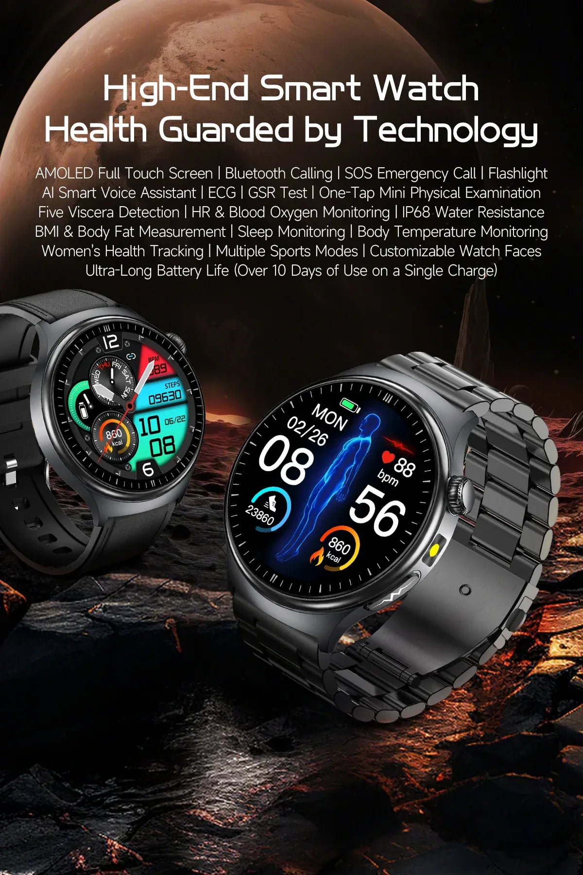 Nursing Grade Health Smart Watch – ECG, Body Fat, BP & Blood Oxygen | Wahooly Nursing Grade Health Smart Watch – ECG, Body Fat, Blood Oxygen & BP Monitor | HD AMOLED