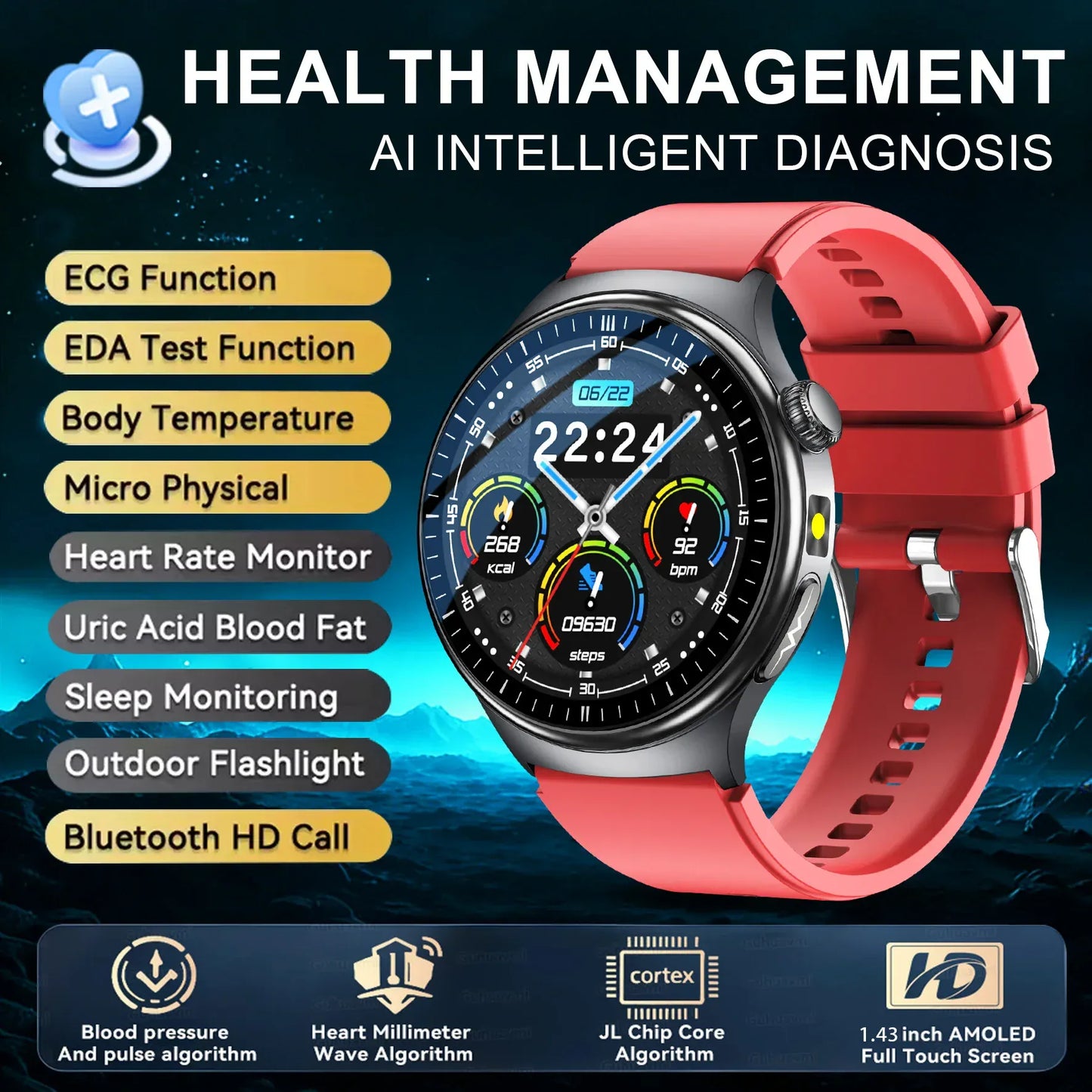 Nursing Grade Health Smart Watch – ECG, Body Fat, BP & Blood Oxygen | Wahooly Nursing Grade Health Smart Watch – ECG, Body Fat, Blood Oxygen & BP Monitor | HD AMOLED