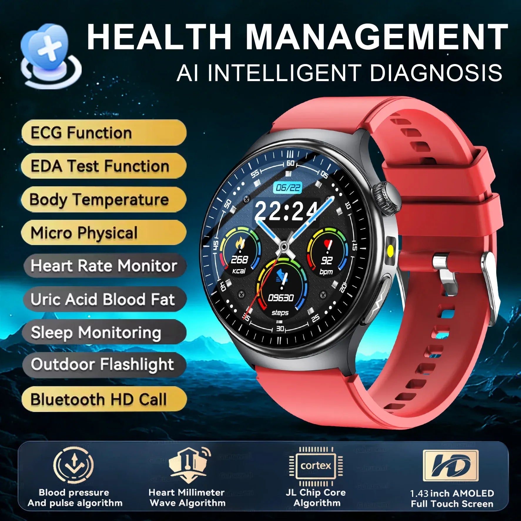 Nursing Grade Health Smart Watch – ECG, Body Fat, BP & Blood Oxygen | Wahooly Nursing Grade Health Smart Watch – ECG, Body Fat, Blood Oxygen & BP Monitor | HD AMOLED
