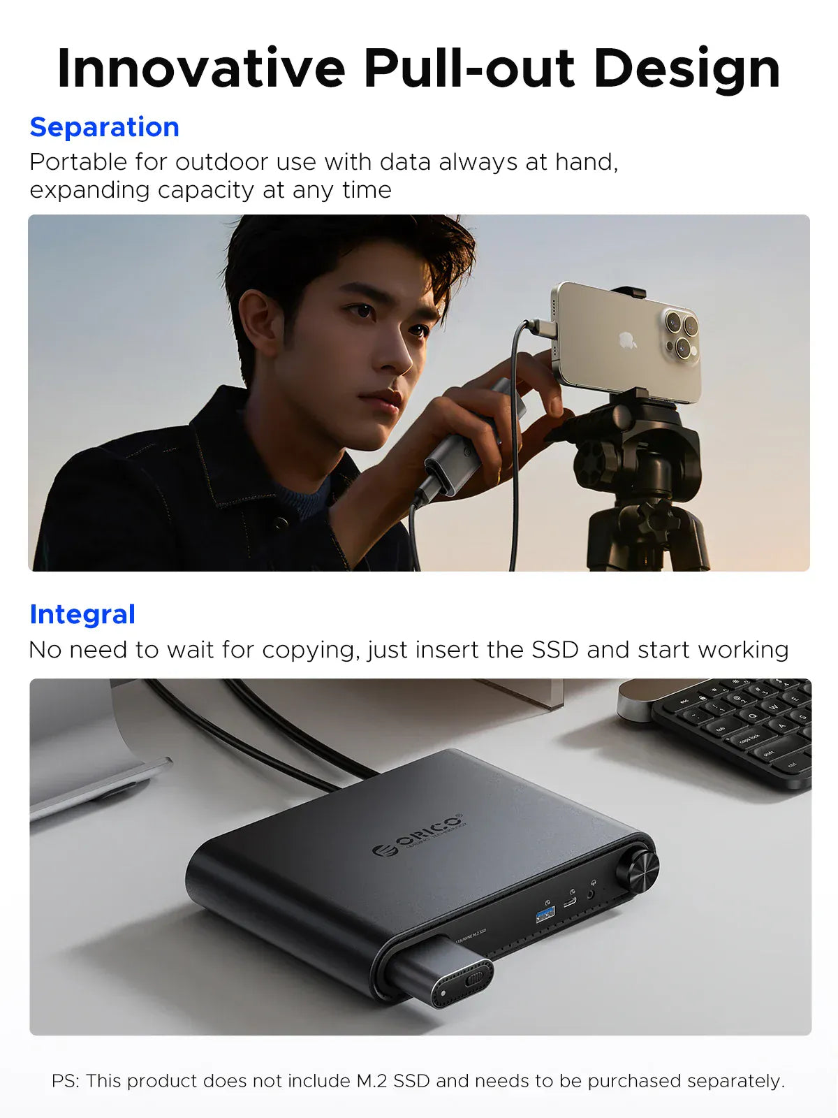 ORICO 10 in1 USB C Docking Dtation with M.2 SSD Enclosure PD100W Charging Ethernet 4K60Hz HDMI-com 3.5mm Audio Volume Control ORICO 10 in1 USB C Docking Dtation with M.2 SSD Enclosure PD100W Charging Ethernet 4K60Hz HDMI-com 3.5mm Audio Volume Control