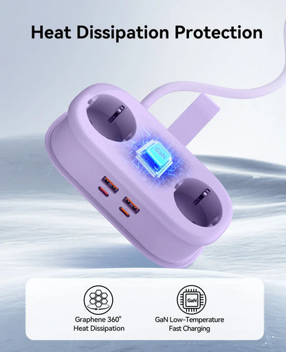 ORICO Cable-Wrap Portable Travel Power Strip 65W GaN Fast Charging Station with 2 AC Outlets 2 USB 2 Type-C EU Plug Adapter Home ORICO Cable-Wrap Portable Travel Power Strip 65W GaN Fast Charging Station with 2 AC Outlets 2 USB 2 Type-C EU Plug Adapter Home