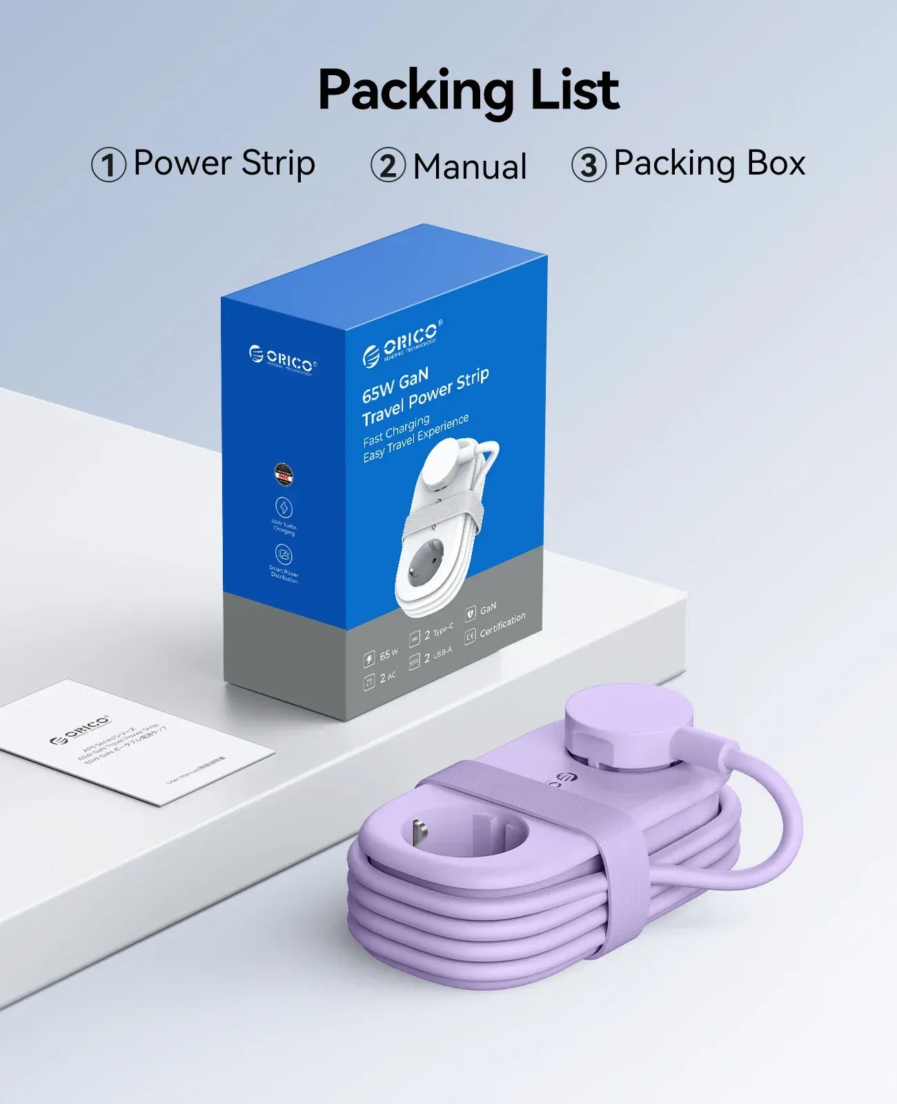 ORICO Cable-Wrap Portable Travel Power Strip 65W GaN Fast Charging Station with 2 AC Outlets 2 USB 2 Type-C EU Plug Adapter Home ORICO Cable-Wrap Portable Travel Power Strip 65W GaN Fast Charging Station with 2 AC Outlets 2 USB 2 Type-C EU Plug Adapter Home