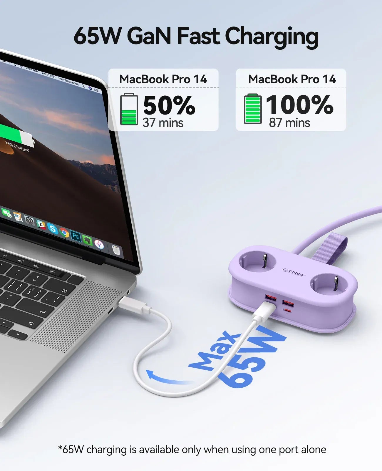 ORICO Cable-Wrap Portable Travel Power Strip 65W GaN Fast Charging Station with 2 AC Outlets 2 USB 2 Type-C EU Plug Adapter Home ORICO Cable-Wrap Portable Travel Power Strip 65W GaN Fast Charging Station with 2 AC Outlets 2 USB 2 Type-C EU Plug Adapter Home