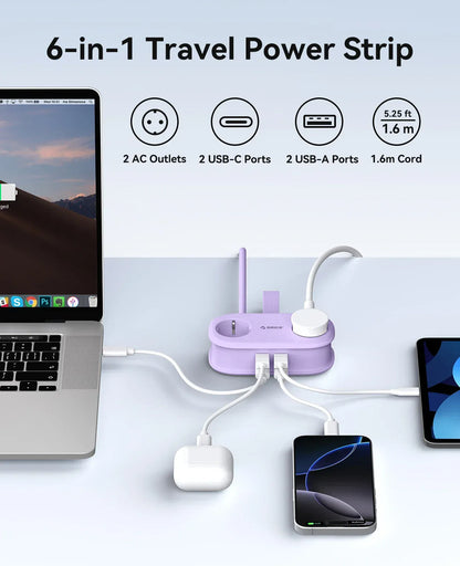 ORICO Cable-Wrap Portable Travel Power Strip 65W GaN Fast Charging Station with 2 AC Outlets 2 USB 2 Type-C EU Plug Adapter Home ORICO Cable-Wrap Portable Travel Power Strip 65W GaN Fast Charging Station with 2 AC Outlets 2 USB 2 Type-C EU Plug Adapter Home