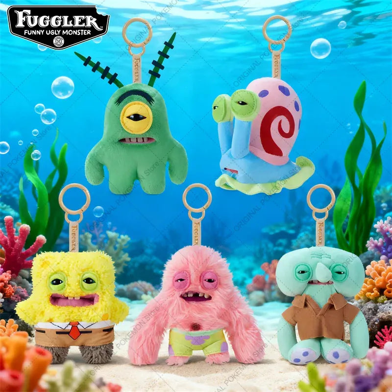 Fuggler x SpongeBob SquarePants Keychain - Original Crossover | Wahooly Original Fuggler Funny Ugly Teeth Monster Plush Toys Keychain Fugglers SpongeBob SquarePants Series Peluche Doll Key Rings Gifts