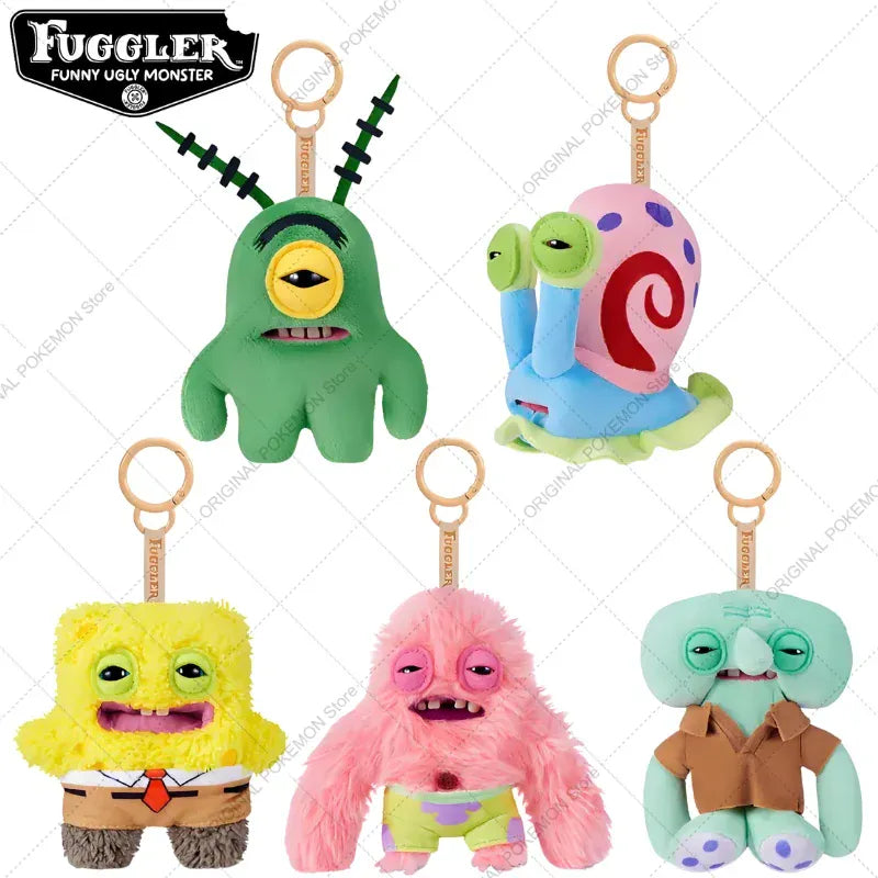 Fuggler x SpongeBob SquarePants Keychain - Original Crossover | Wahooly Original Fuggler Funny Ugly Teeth Monster Plush Toys Keychain Fugglers SpongeBob SquarePants Series Peluche Doll Key Rings Gifts