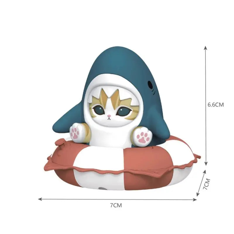 Mofusand Shark Cat Octopus Cat Blind Box Figurines - Swimming Ring Series Original Mofusand In Stock Shark Cat Octopus Cat Pufferfish Cat Swimming Ring Series Blind Box Figurine Model Toys Gifts