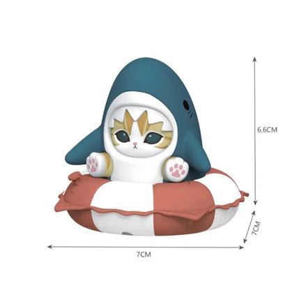 Mofusand Shark Cat Octopus Cat Blind Box Figurines - Swimming Ring Series Original Mofusand In Stock Shark Cat Octopus Cat Pufferfish Cat Swimming Ring Series Blind Box Figurine Model Toys Gifts
