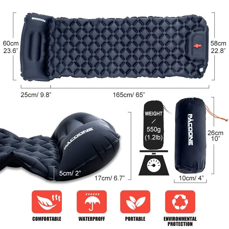 Outdoor Camping Inflatable Mattress Sleeping Pad With Pillows Ultralight Air Mat Built In Inflator Pump Hiking Outdoor Camping Inflatable Mattress Sleeping Pad With Pillows Ultralight Air Mat Built In Inflator Pump Hiking