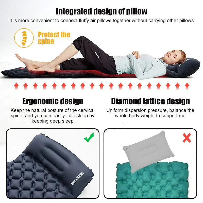 Outdoor Camping Inflatable Mattress Sleeping Pad With Pillows Ultralight Air Mat Built In Inflator Pump Hiking Outdoor Camping Inflatable Mattress Sleeping Pad With Pillows Ultralight Air Mat Built In Inflator Pump Hiking