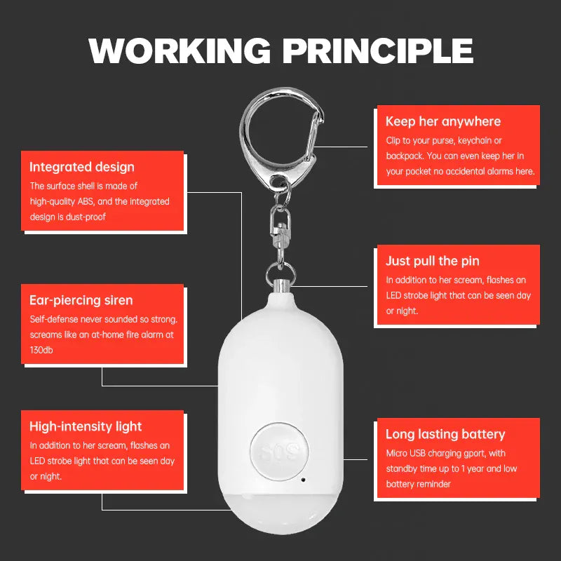 Personal SOS Defense Alarm 130dB With LED Light Rechargeable Personal SOS Defense Alarm 130dB With LED Light Rechargeable