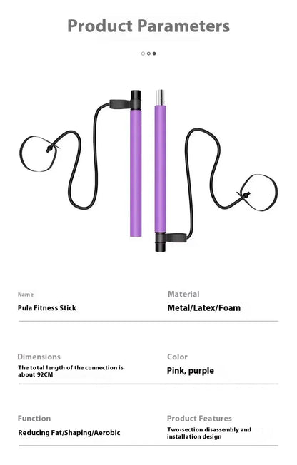 Pilates Stick - Adjustable Fitness Bar for Home Workout, Yoga, Stretching & Toning - Portable Exercise Rod with Elastic Bands Pilates Stick - Adjustable Fitness Bar for Home Workout, Yoga, Stretching & Toning - Portable Exercise Rod with Elastic Bands