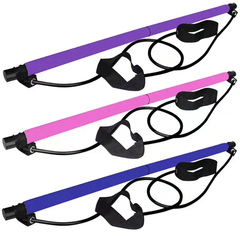 Pilates Stick - Adjustable Fitness Bar for Home Workout, Yoga, Stretching & Toning - Portable Exercise Rod with Elastic Bands Pilates Stick - Adjustable Fitness Bar for Home Workout, Yoga, Stretching & Toning - Portable Exercise Rod with Elastic Bands