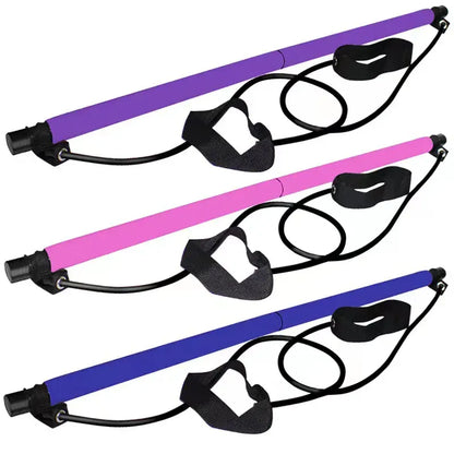 Pilates Stick - Adjustable Fitness Bar for Home Workout, Yoga, Stretching & Toning - Portable Exercise Rod with Elastic Bands Pilates Stick - Adjustable Fitness Bar for Home Workout, Yoga, Stretching & Toning - Portable Exercise Rod with Elastic Bands