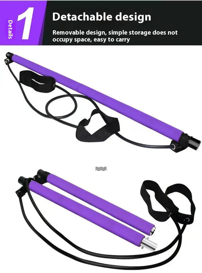 Pilates Stick - Adjustable Fitness Bar for Home Workout, Yoga, Stretching & Toning - Portable Exercise Rod with Elastic Bands Pilates Stick - Adjustable Fitness Bar for Home Workout, Yoga, Stretching & Toning - Portable Exercise Rod with Elastic Bands