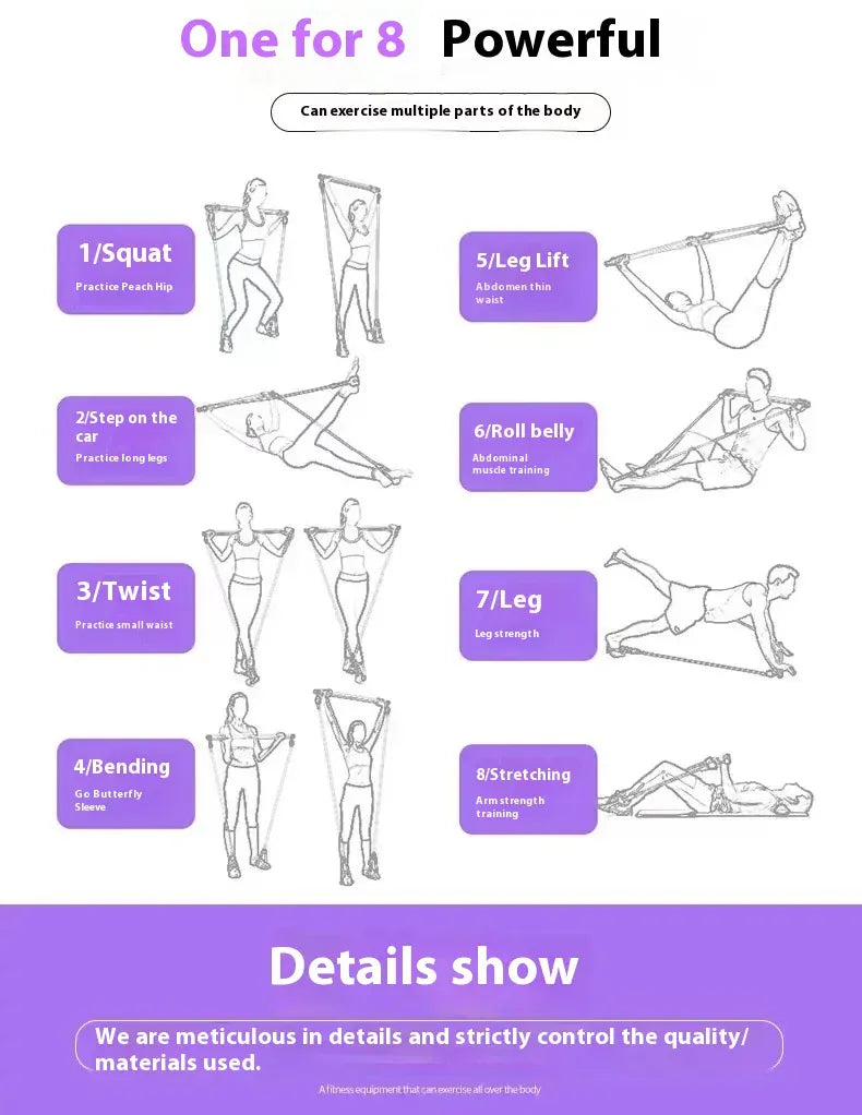 Pilates Stick - Adjustable Fitness Bar for Home Workout, Yoga, Stretching & Toning - Portable Exercise Rod with Elastic Bands Pilates Stick - Adjustable Fitness Bar for Home Workout, Yoga, Stretching & Toning - Portable Exercise Rod with Elastic Bands