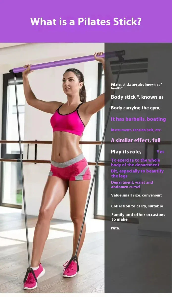 Pilates Stick - Adjustable Fitness Bar for Home Workout, Yoga, Stretching & Toning - Portable Exercise Rod with Elastic Bands Pilates Stick - Adjustable Fitness Bar for Home Workout, Yoga, Stretching & Toning - Portable Exercise Rod with Elastic Bands