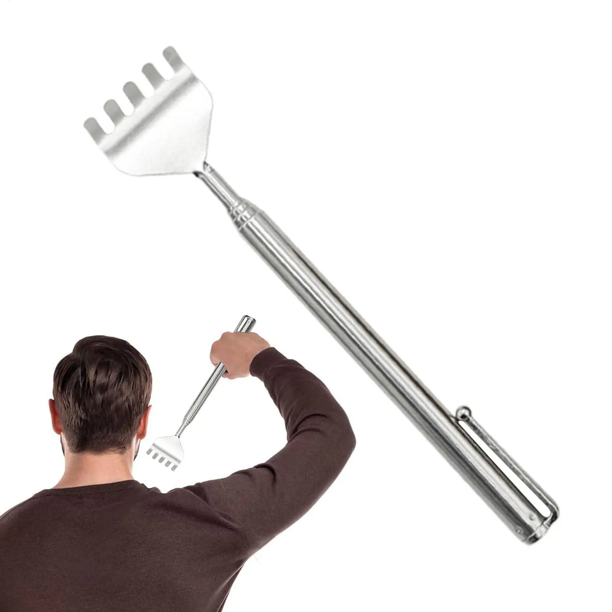 Pocket-Clip Telescoping Back Scratcher | Wahooly Pocket-Clip Telescoping Back Scratcher in Stainless Steel