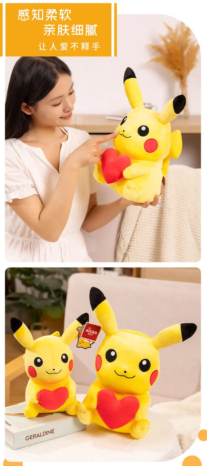 Heart Pikachu Plush 35cm - Cute Pokémon Stuffed Toy | Valentine's Gift Pokemon Heart Pikachu Plushies Cartoon Anime Stuffed Kawaii Ornament Comfortable Soft Doll Children Toy Gift