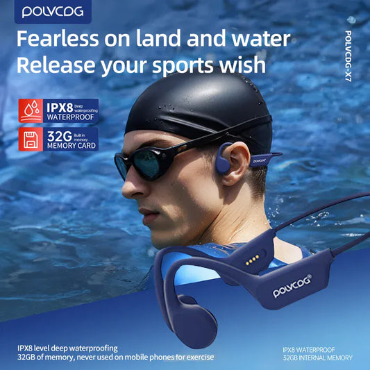 POLVCDG X7 Bone Conduction Headphones – IPX8 Waterproof 32GB Bluetooth 5.3 | Wahooly POLVCDG X7 Bone Conduction Headphones – IPX8 Waterproof, 32GB, Bluetooth 5.3, 10H Battery