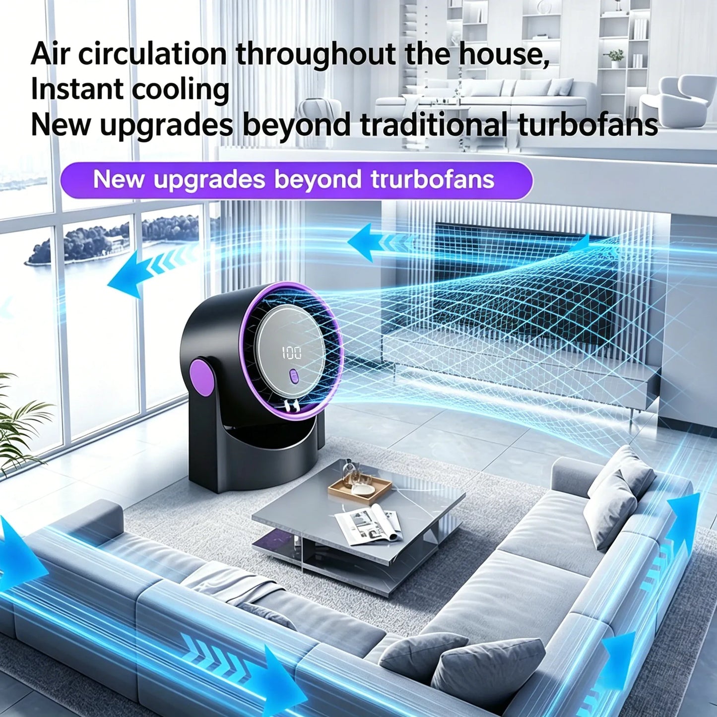 Portable Bladeless Fan 1200mAh Rechargeable 100 Speeds Timer | Wahooly Portable Bladeless Fan – 1200mAh Rechargeable, 100 Speeds, Timer & Wall Mount