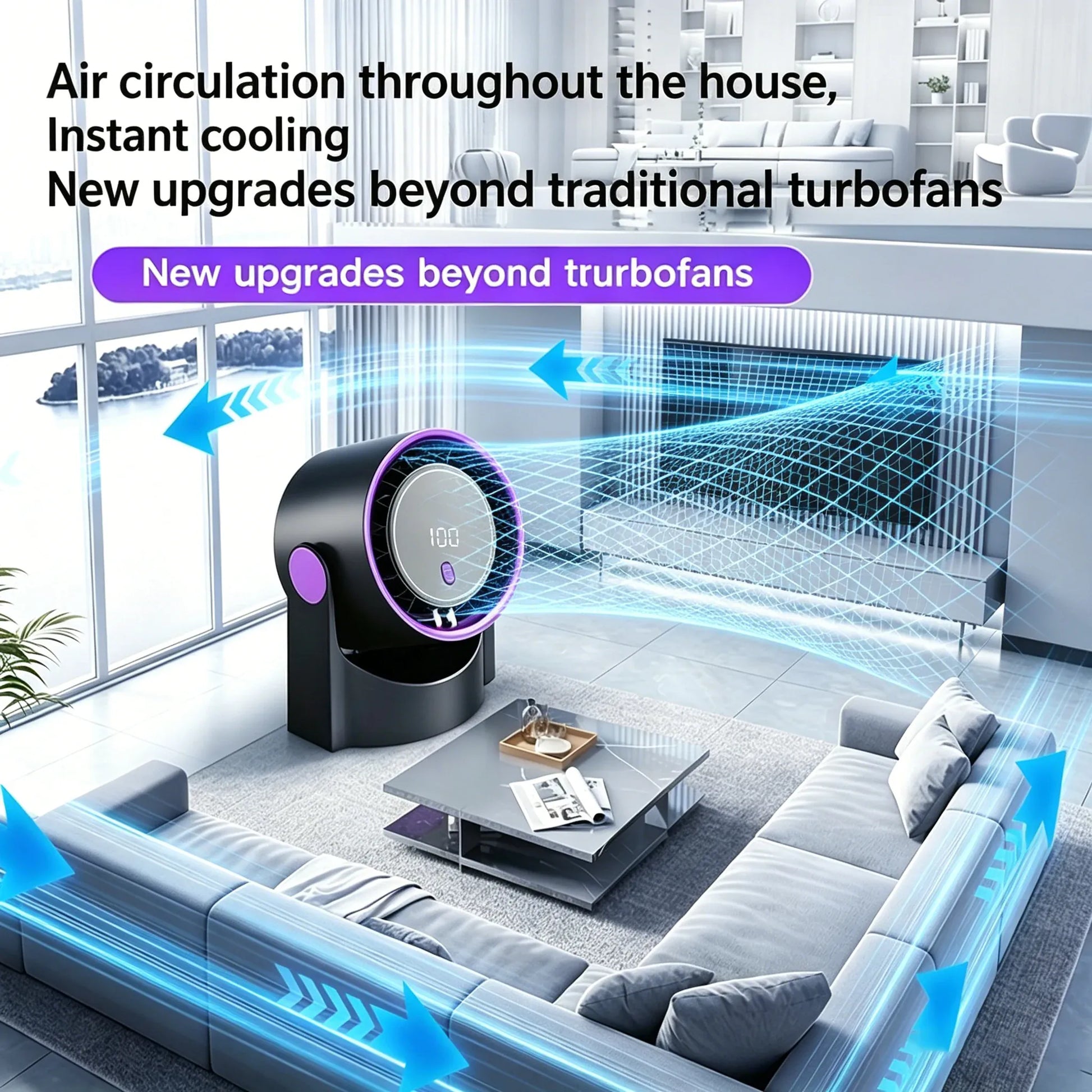 Portable Bladeless Fan 1200mAh Rechargeable 100 Speeds Timer | Wahooly Portable Bladeless Fan – 1200mAh Rechargeable, 100 Speeds, Timer & Wall Mount