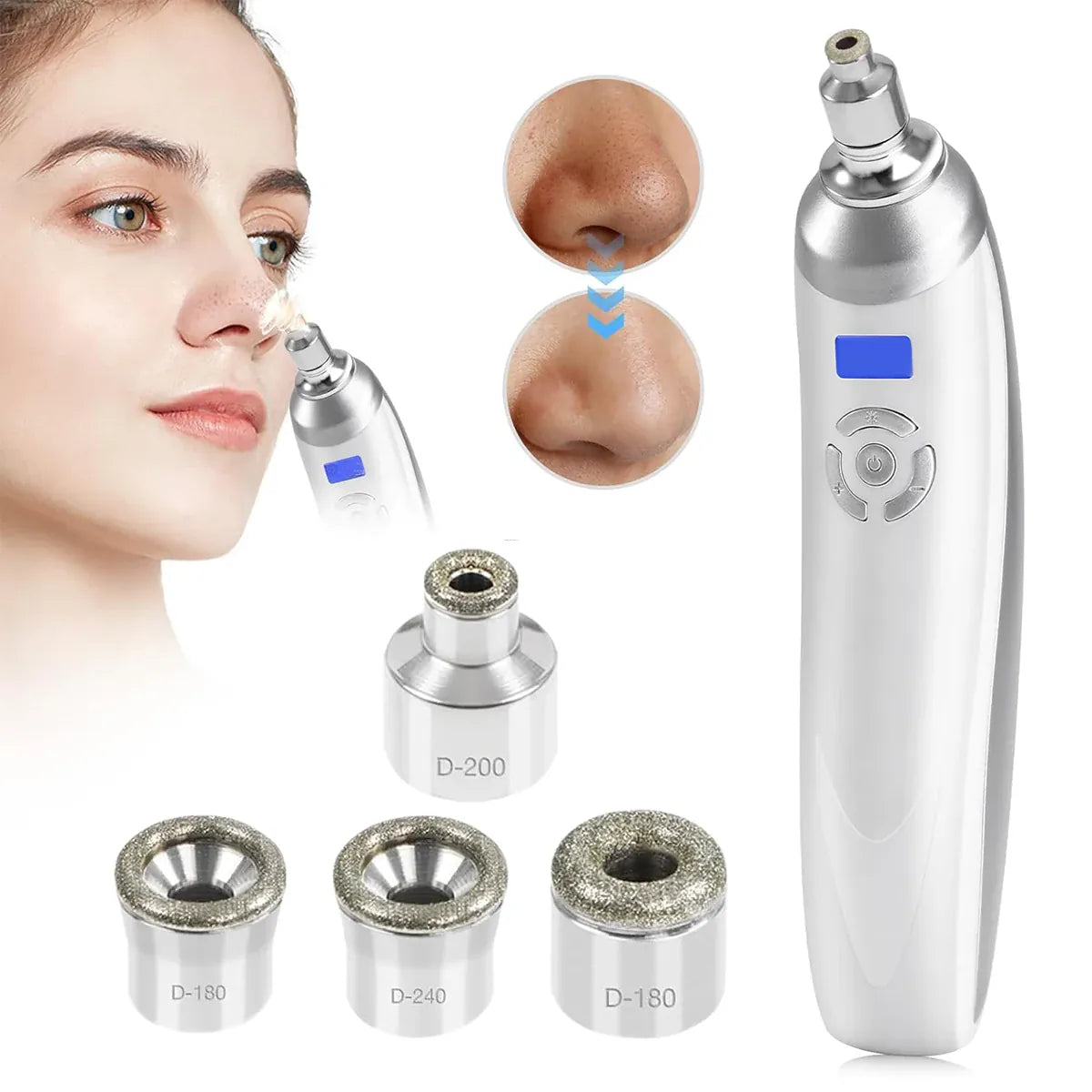 Portable Diamond Microdermabrasion Machine | Exfoliation & Blackhead Removal — Wahooly Portable Diamond Microdermabrasion Machine | Facial Exfoliation, Blackhead Removal & Skin Tightening | Rechargeable with 4 Tips