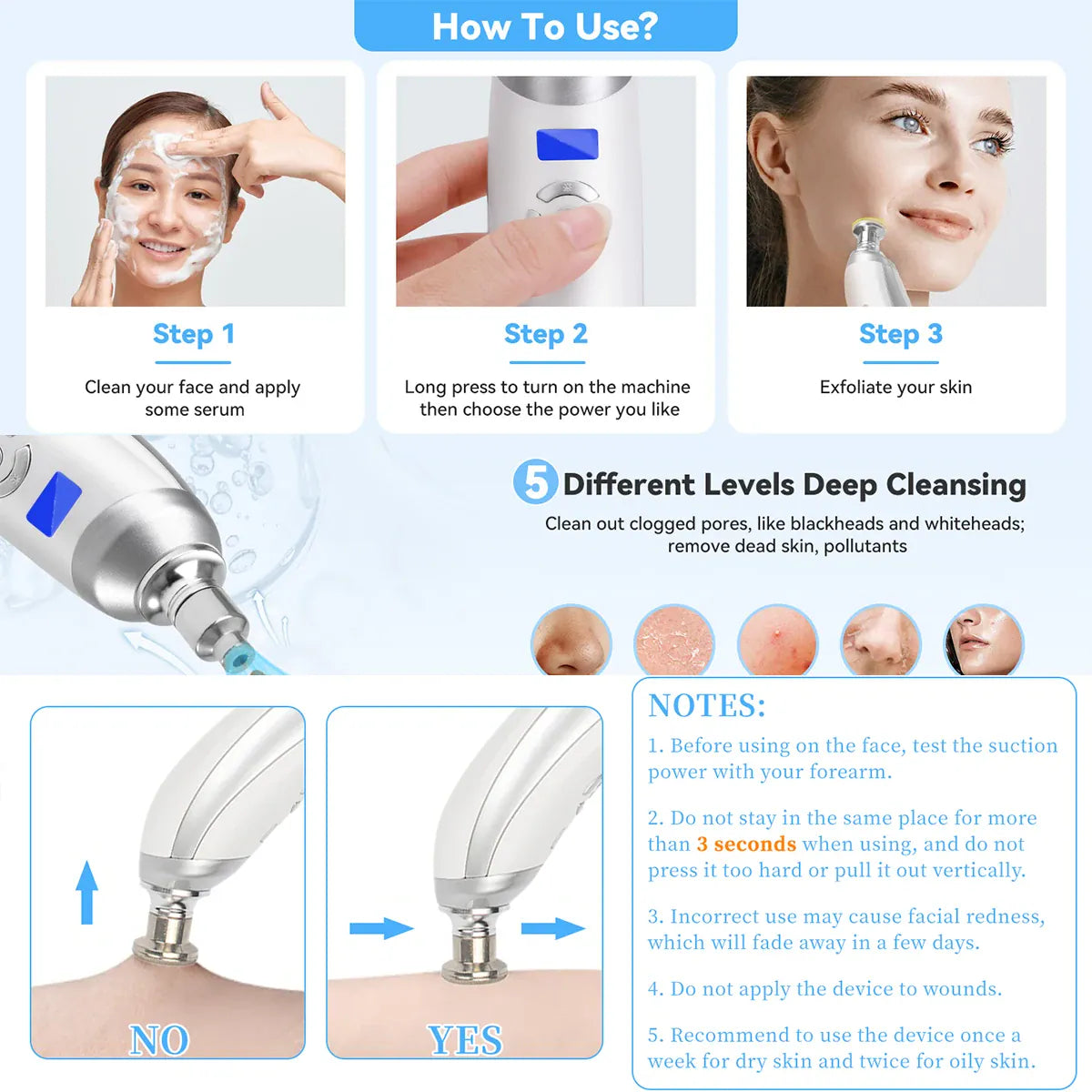 Portable Diamond Microdermabrasion Machine | Exfoliation & Blackhead Removal — Wahooly Portable Diamond Microdermabrasion Machine | Facial Exfoliation, Blackhead Removal & Skin Tightening | Rechargeable with 4 Tips