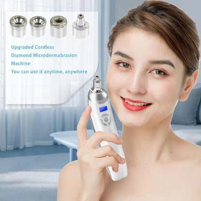 Portable Diamond Microdermabrasion Machine | Exfoliation & Blackhead Removal — Wahooly Portable Diamond Microdermabrasion Machine | Facial Exfoliation, Blackhead Removal & Skin Tightening | Rechargeable with 4 Tips