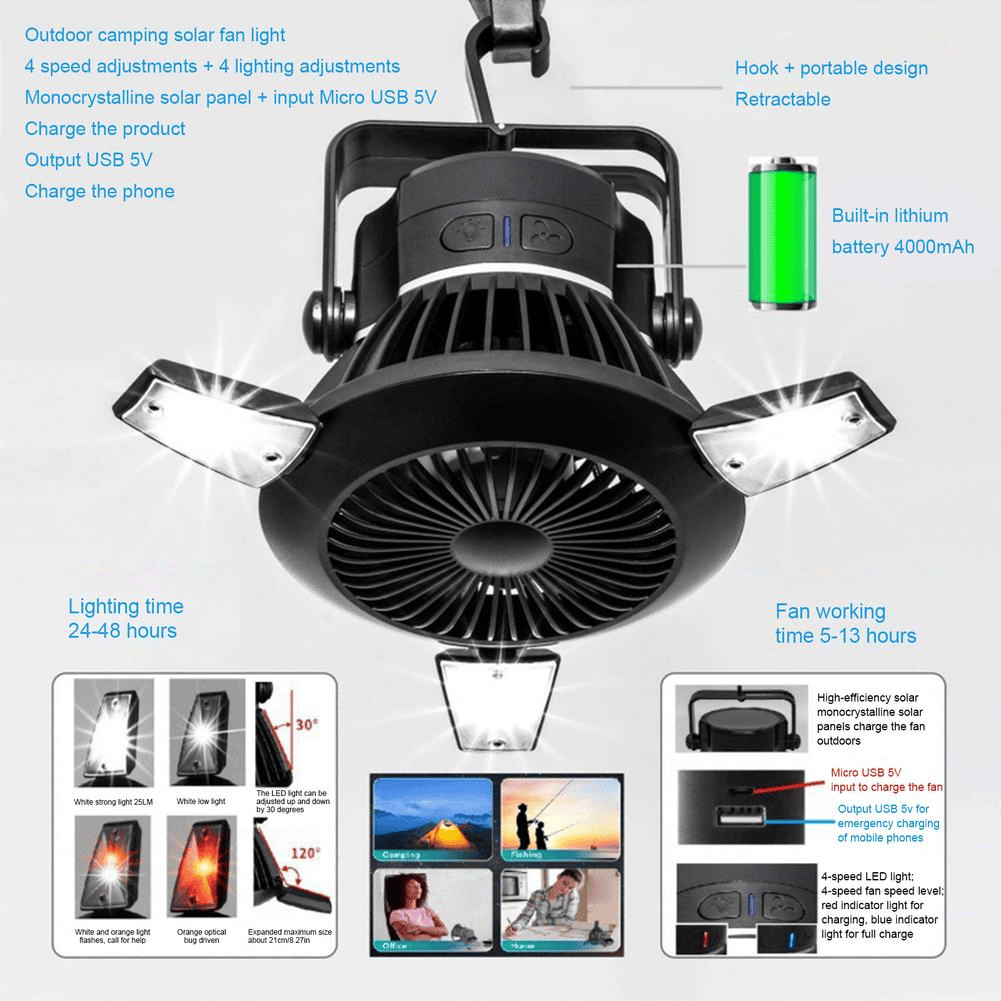 Portable Foldable Fan LED Solar Camping Lantern with Hook Portable Foldable Fan LED Solar Camping Lantern with Hook
