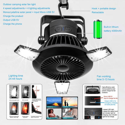 Portable Foldable Fan LED Solar Camping Lantern with Hook Portable Foldable Fan LED Solar Camping Lantern with Hook