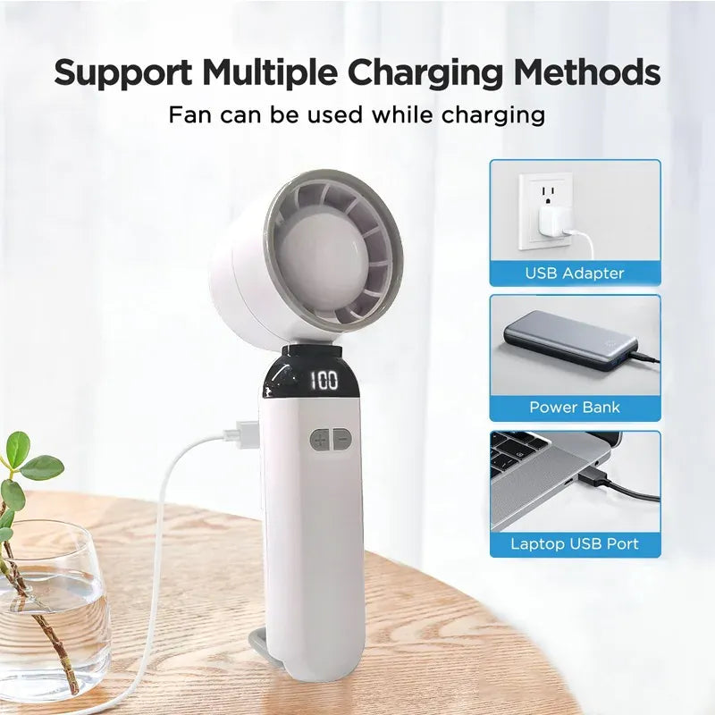 Bladeless Handheld Mini Fan USB Rechargeable Mist Cooling | Wahooly Portable Handheld Mini Fan — USB Rechargeable, Bladeless Cooling with Skin Mist for Travel & Outdoor