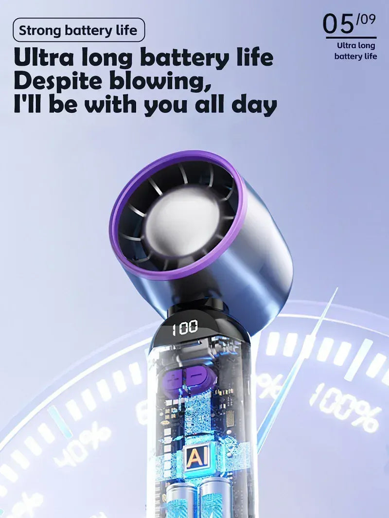 Bladeless Handheld Mini Fan USB Rechargeable Mist Cooling | Wahooly Portable Handheld Mini Fan — USB Rechargeable, Bladeless Cooling with Skin Mist for Travel & Outdoor