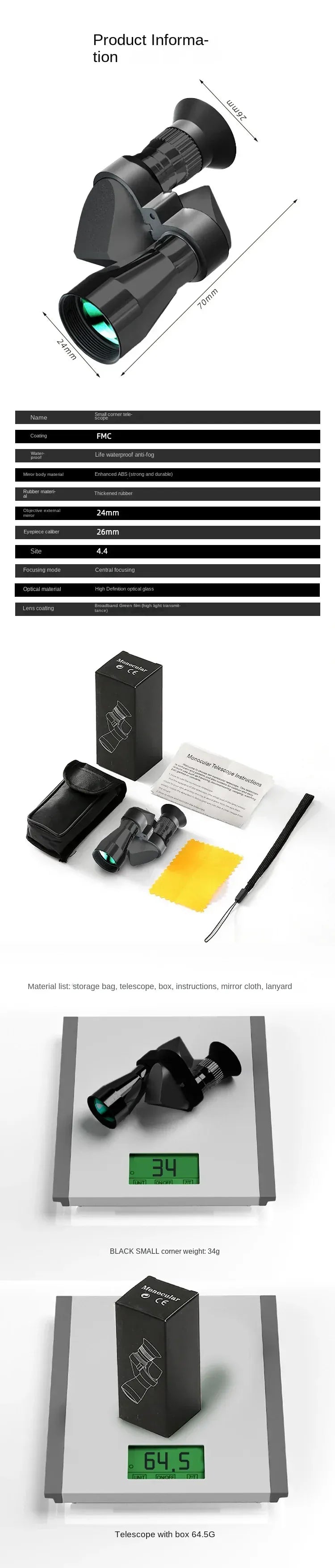 Portable high-definition monocular telescope Portable high-definition monocular telescope