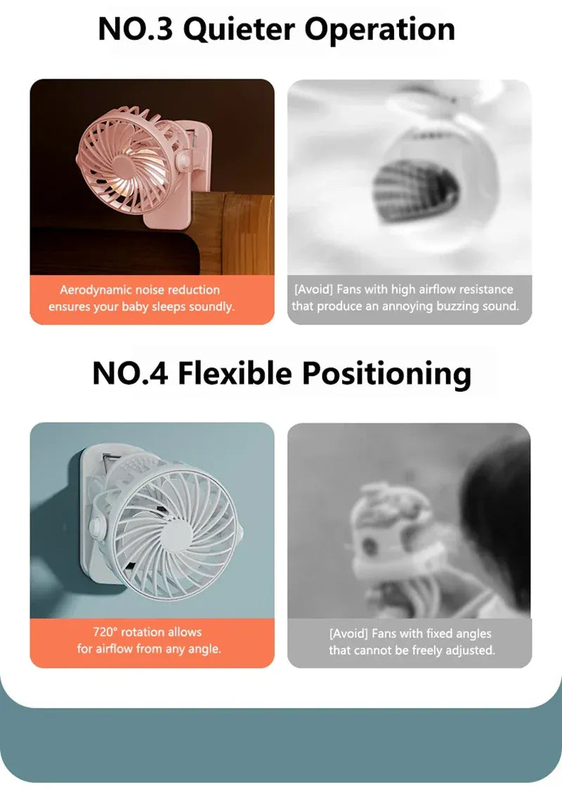 Portable Mini Cooler Fan 720°Rotatable Clip Fan Built In Night Lamp USB Rechargeable Personal Fan For Outdoor Camping Ventilador Portable Mini Cooler Fan 720°Rotatable Clip Fan Built In Night Lamp USB Rechargeable Personal Fan For Outdoor Camping Ventilador